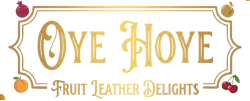 Logo of Oye Hoye Fruit Leather Delights with decorative elements on a white background
